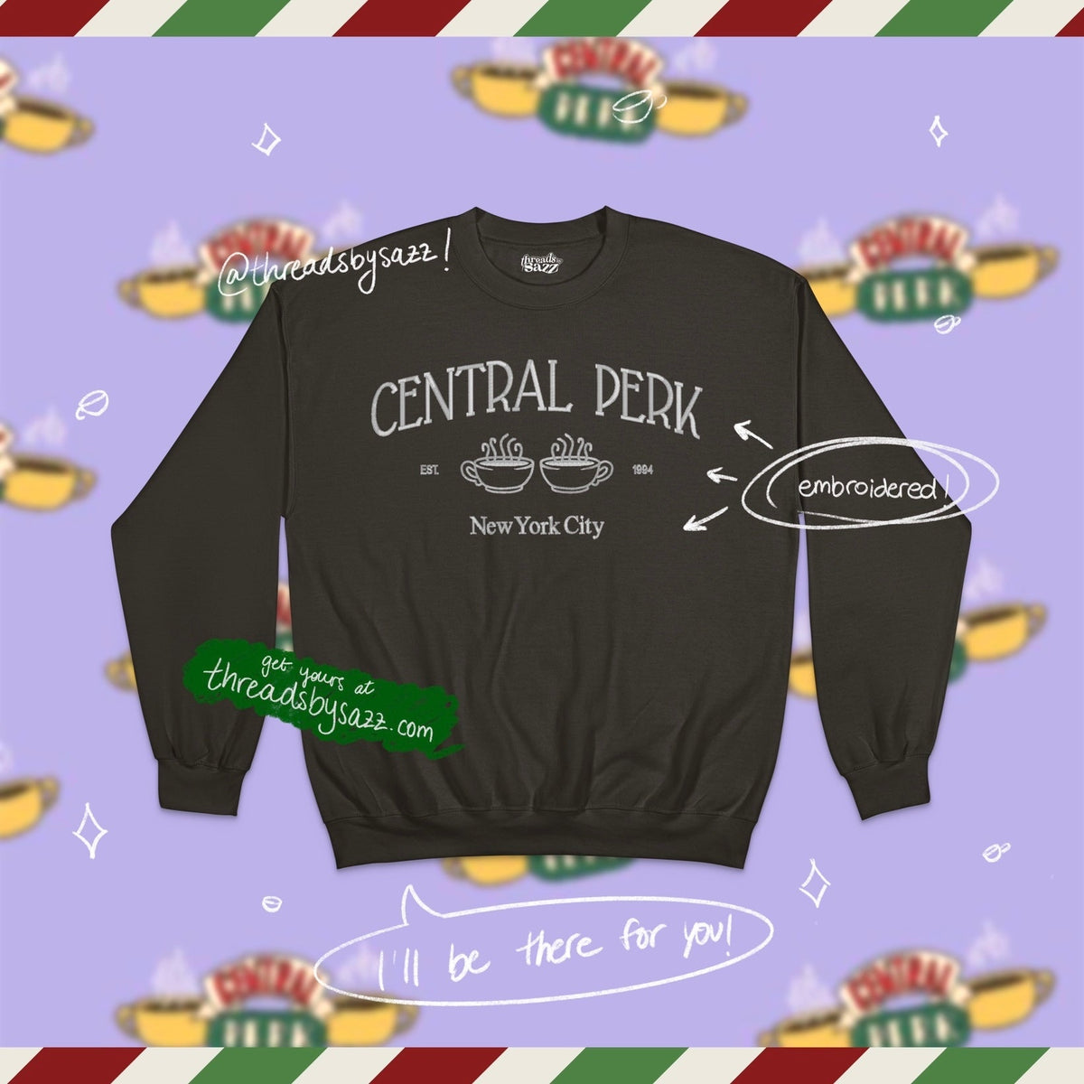 central perk · embroidered crewneck