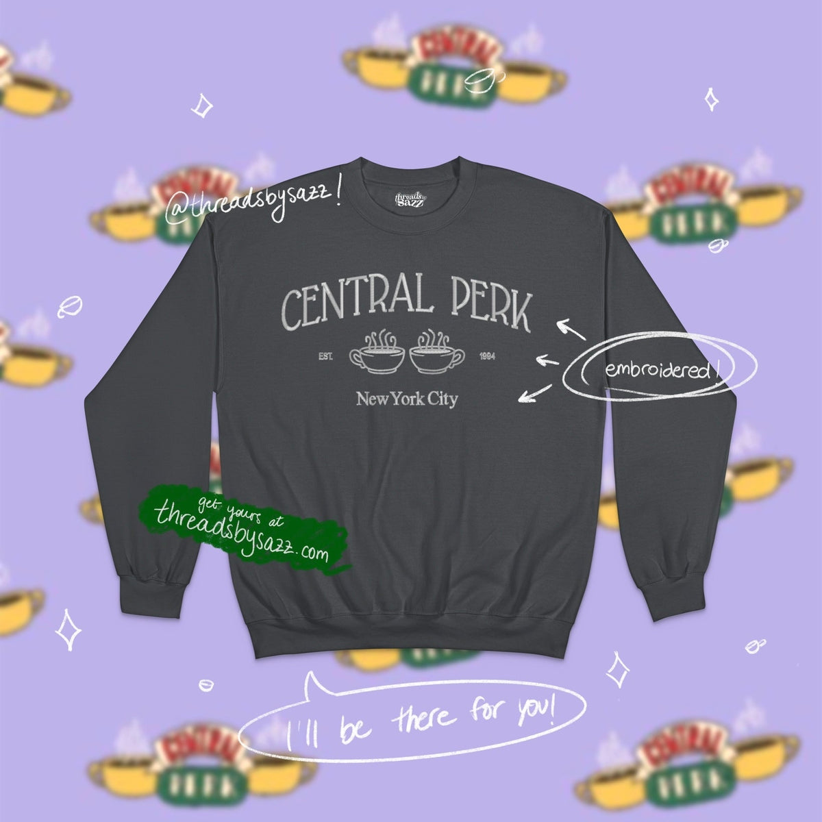 central perk · embroidered crewneck