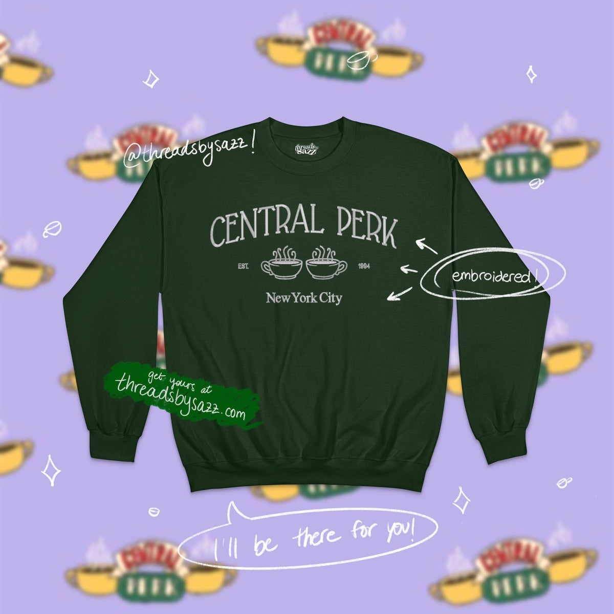 central perk · embroidered crewneck
